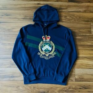 Polo Ralph Lauren Crest Double-Knit Striped Navy Blue Hoodie Men’s Size Small